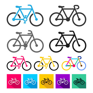 设置自行车图标, 运动符号。矢量插图。在白色背景上被隔离
