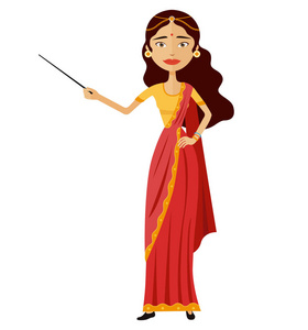 印度妇女提出的东西与指针家教字符矢量平面卡通插图