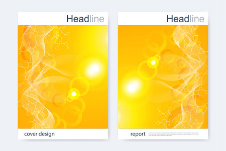科学的宣传册设计模板。矢量海报布局 分子结构与连接的线和点。科学模式原子 Dna 与杂志 传单 封面 海报设计元素