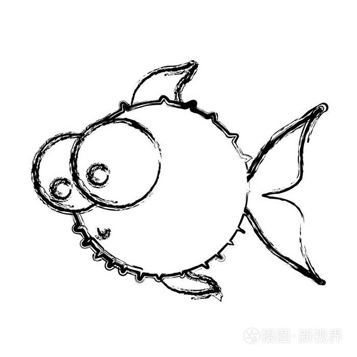 河豚鱼长着大眼睛的单色素描插画-正版商用图片0ok7kv-摄图新视界