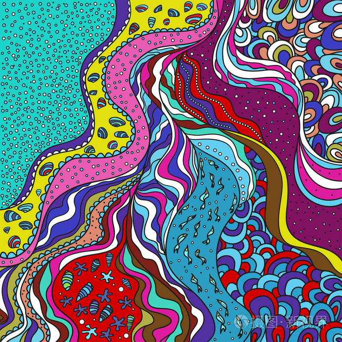 普遍的海纹理.动态航海背景.线条艺术创作.禅宗艺术.装饰风格.