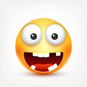 面带笑容,与牙齿的微笑,快乐图释.黄色的脸与情感.面部表情.