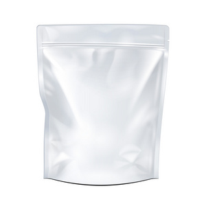 白色的模拟了空白铝箔食品或饮料 Doypack 袋包装。塑料包模板准备您的设计。矢量 Eps10