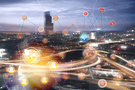 网络中心连接城市全球概念技术的商业背景