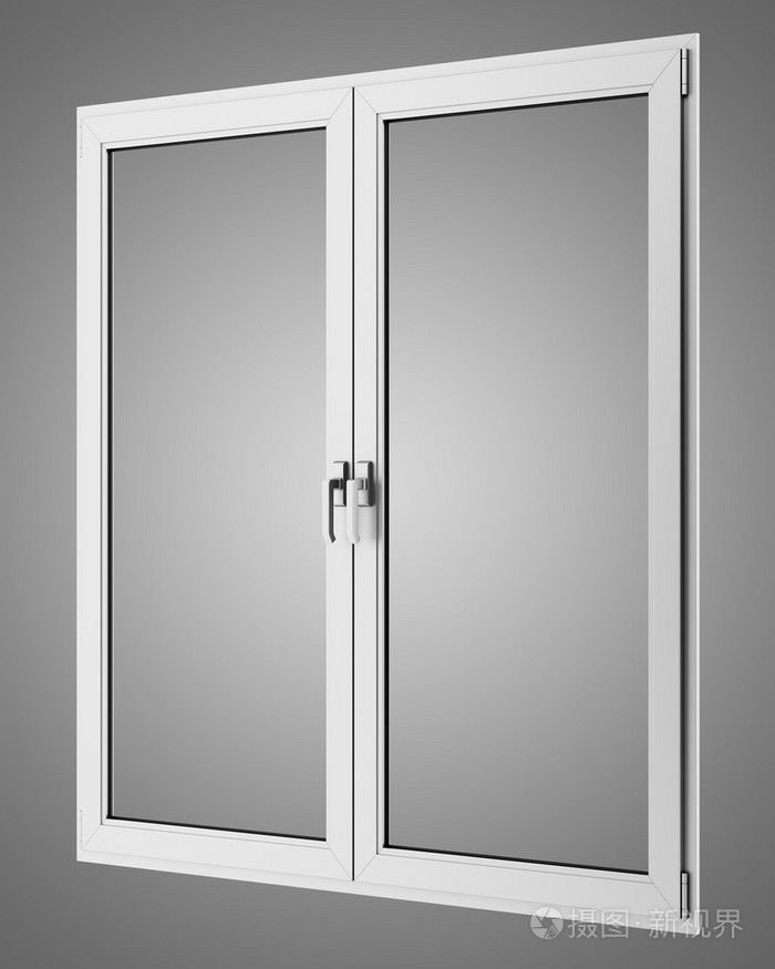 灰色的背景上孤立的灰色金属窗口