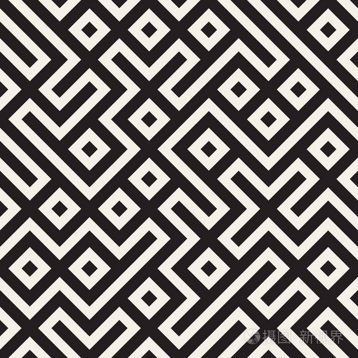 民族的单色纹理.抽象的几何背景设计.矢量无缝黑色和白色花纹