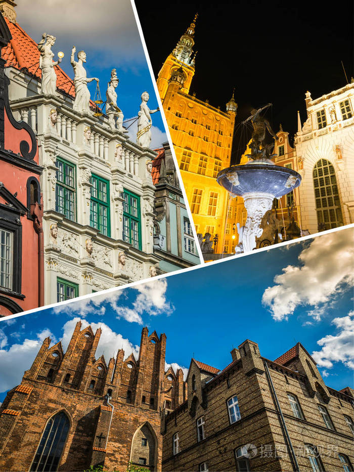 波兰历史城市格但斯克建筑拼贴画