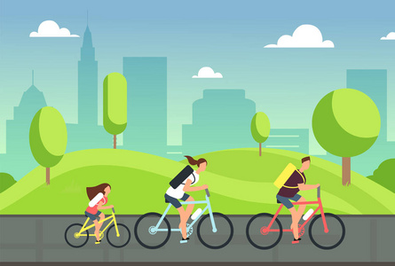 健康的夏季自行车与孩子们在公园.活跃的人骑自行车.体育生活方式照片