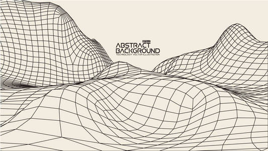 抽象矢量风景背景。网络空间网格。3d 技术矢量图