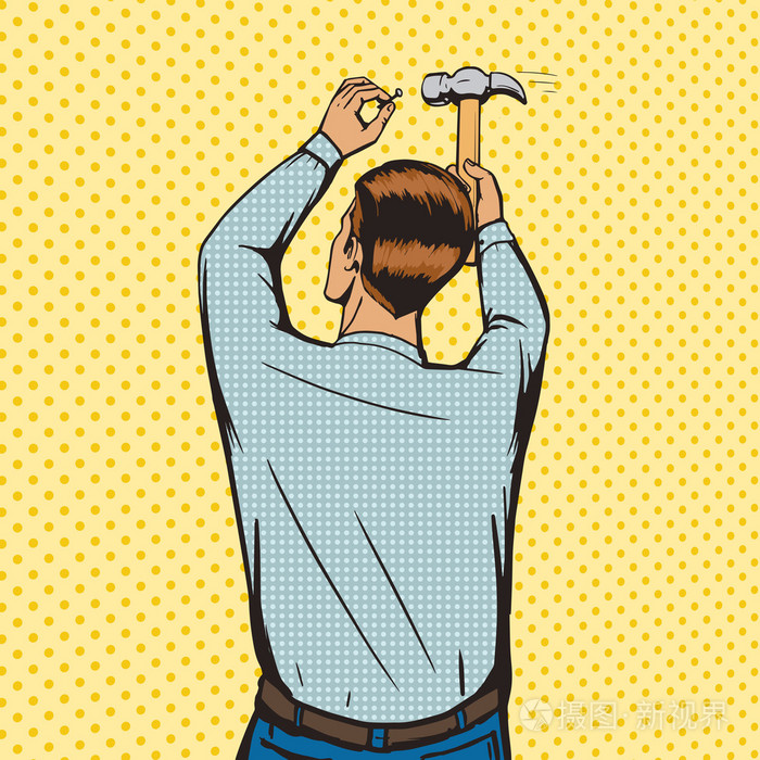男子锤钉子波普艺术风格向量中