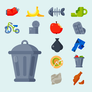 家庭废物垃圾图标矢量插图垃圾回收塑料纸符号可以滨河生态的生态环境孤立的循环概念