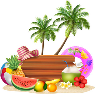 夏季假日背景与热带水果