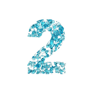 字母数字2。由蓝色水滴制成的液体字体。3d 渲染在白色背景下被隔离