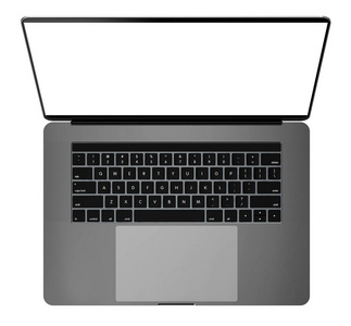 白色背景，黑色铝身体上孤立的空白屏幕的笔记本电脑。整体的焦点。高详细
