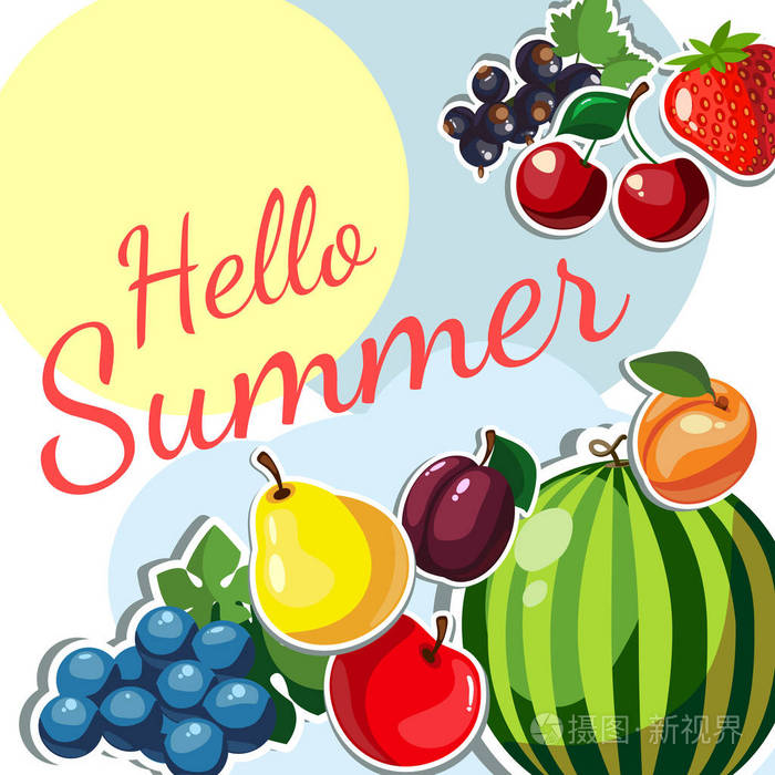 一张带水果的卡通贺卡插画-正版商用图片0okynd-摄图新视界