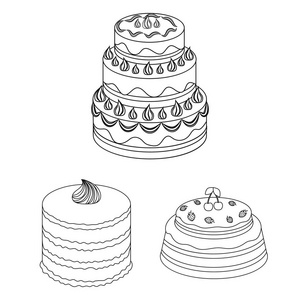 蛋糕和甜点的轮廓图标集的设计。节日蛋糕矢量符号股票网站插图