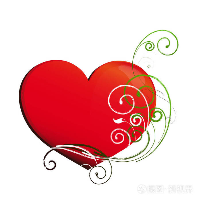 婚纱卡片设计与红色心脏和绿色曲线隔绝在白色背景,媒介,例证,浪漫