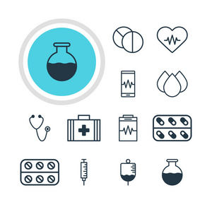 矢量图的 12 健康图标。可编辑包的医疗袋 圆片 医学和其他元素