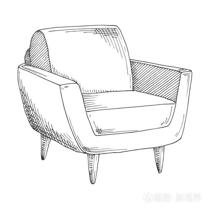 椅子孤立在白色背景上的素描矢量图