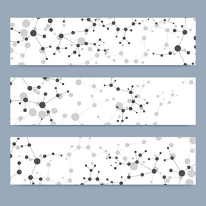 现代向量横幅的科学设置。Dna 分子的结构与连接的线和点。科学向量背景。医疗 技术，化学设计