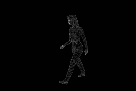 在运动中的线框人类全息图。漂亮的 3d 渲染