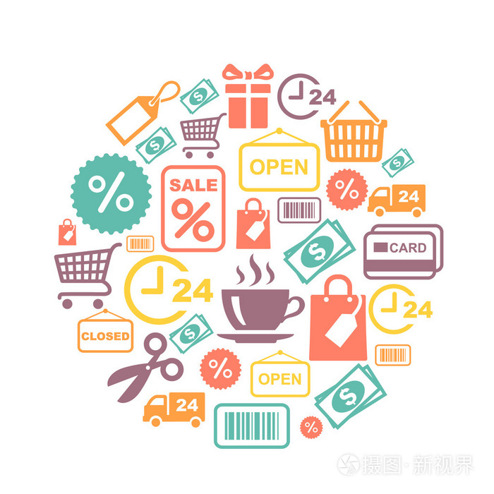 矢量卡购物超市服务彩色的图标