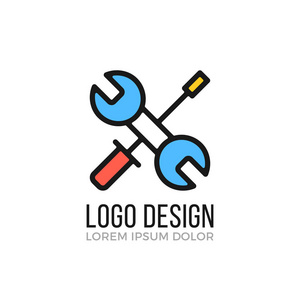 维护,维修 logo 设计理念.交叉的扳手和螺丝刀图标.矢量标志照片