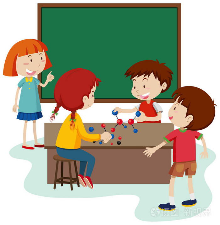 课堂插图中的学生学习分子