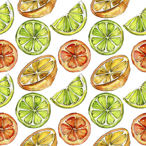 异国情调的 citruses 野生水果水彩风格图案