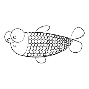 大眼睛与身体细长的鱼单色素描照片