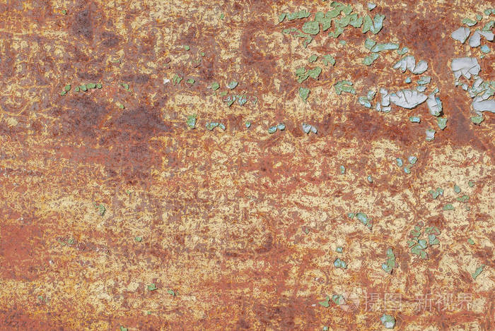 表面的锈迹斑斑的铁与遗留的旧漆油漆脱落处纹理背景