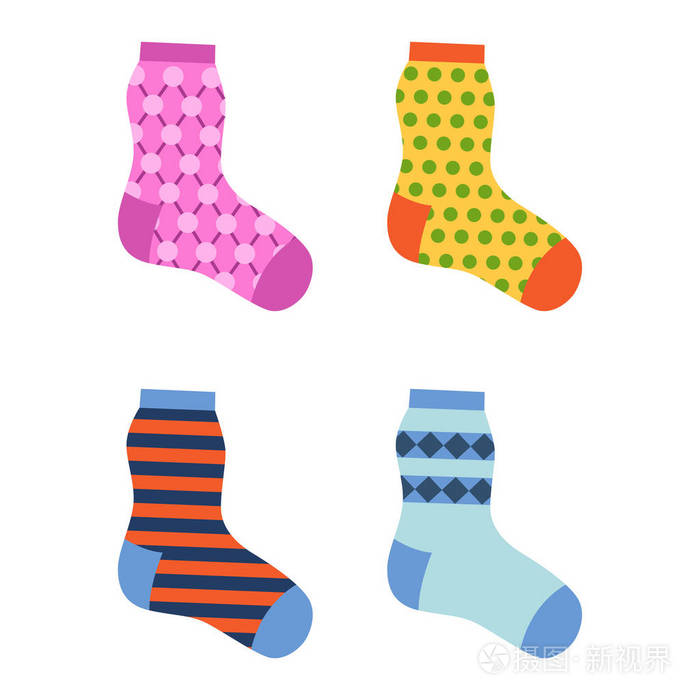 平面设计多彩袜子设置的矢量图
