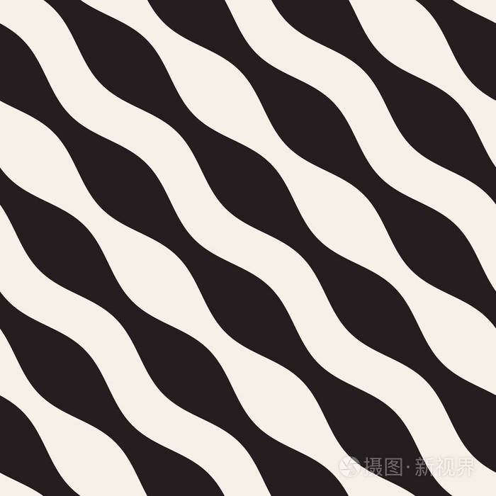 波浪条纹矢量无缝模式.复古抽象波浪纹理.几何线条单色设计