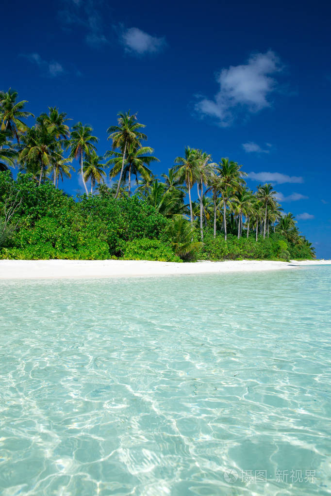 带白色沙滩和大海的马尔代夫热带岛屿