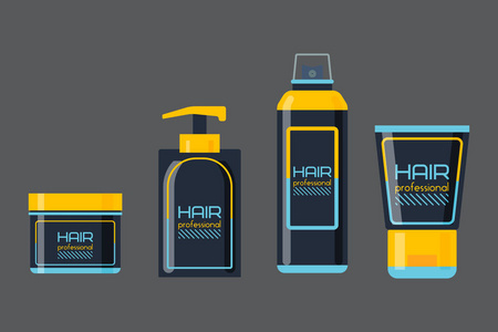 凝胶泡沫或液体肥皂机泵塑料的头发洗发水瓶子的设计和健康卫生花茶治疗液面霜矢量图