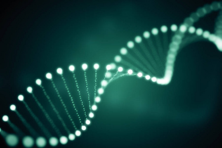 3d. 绿色背景下旋转 Dna 发光分子的图解