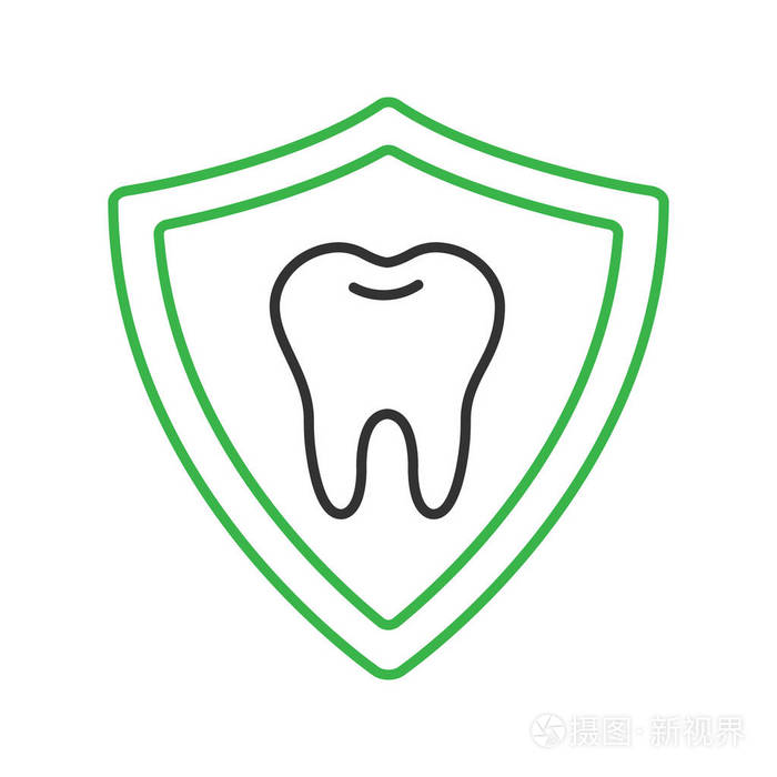 白色背景的绿色盾牌内的牙齿