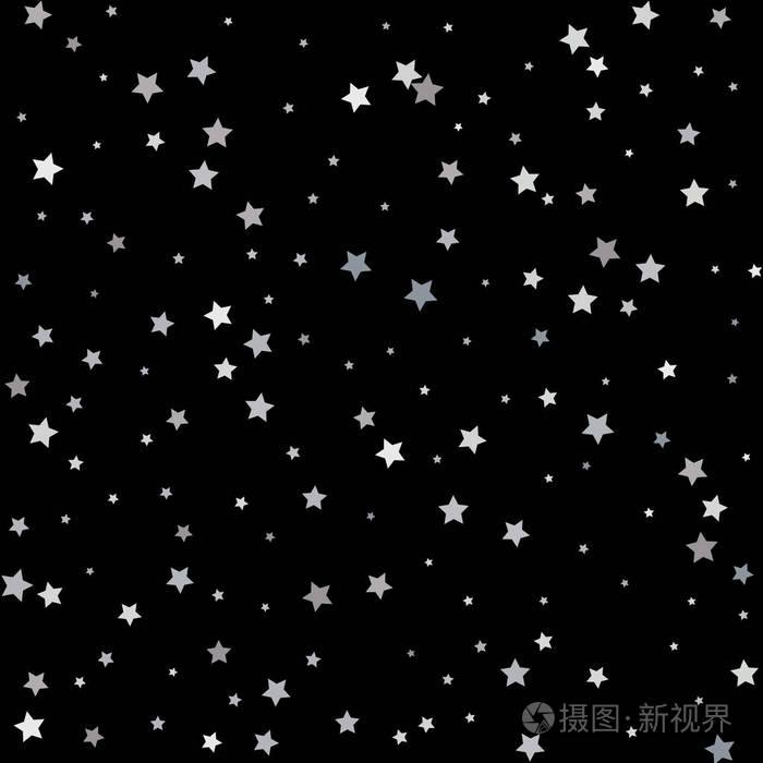 银的星星从天空落在黑色背景上.抽象背景.横幅的闪光模式.矢量图