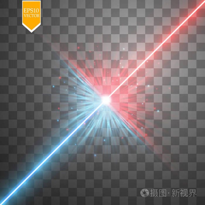 星碰撞和爆炸光效应 霓虹闪耀的激光碰撞在透明的背景下被星尘包围 富有表现力的插图 技术革新 令人震惊的新闻或发明符号 向量插画 正版商用图片0olw16 摄图新视界