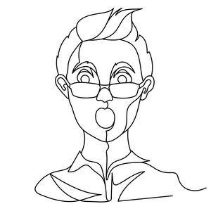 震惊的剪影震惊的人在眼镜肖像一线艺术.惊讶的男性面部表情.