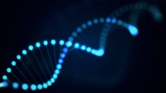 3d. 蓝色背景下旋转 Dna 发光分子的图解