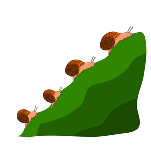 家庭蜗牛爬上一座山, 卡通上的白色背景. 矢量照片