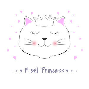 可爱的幻想小猫咪真正的公主。可爱的孩子的 t恤图形。贺卡