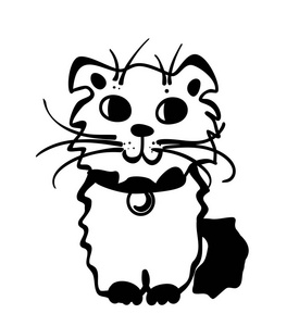 手绘黑色和白色简单的涂鸦猫图标。隔离的矢量草图插图