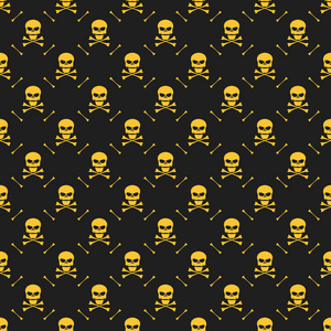 在黑色背景上的黄色头骨.在黑暗中死亡.骷髅.矢量图在平面样式照片