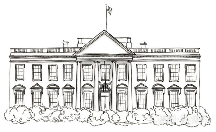 水彩手的白宫美国华盛顿的素描画分离