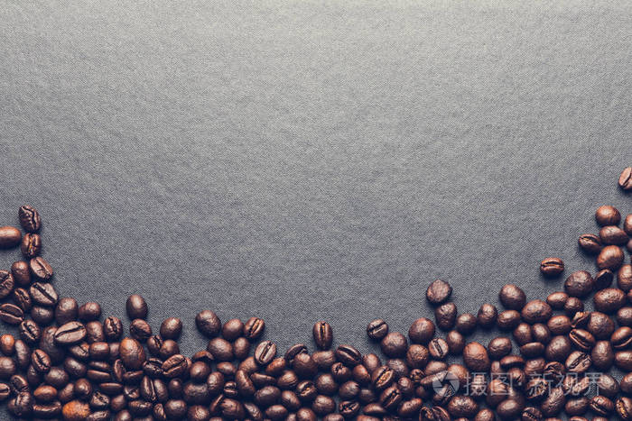 黑色背景咖啡豆, 顶部视图