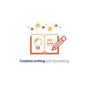 创意写作，故事的想法，书页和铅笔线性图标