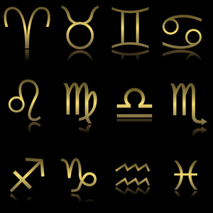 组的星座符号,占星术图标黄道十二宫天秤座在满天星斗的天空金蓝色