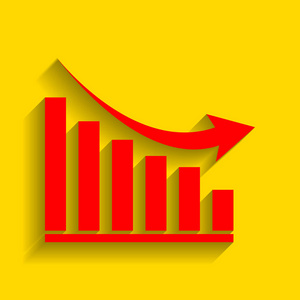 下降的图形标志.矢量.与柔和的阴影,在金色的背景上的红色图标照片